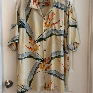Guy Harvey Hawaiian Floral Short-Sleeve1 100% Silk Shirt - Light yellow XL